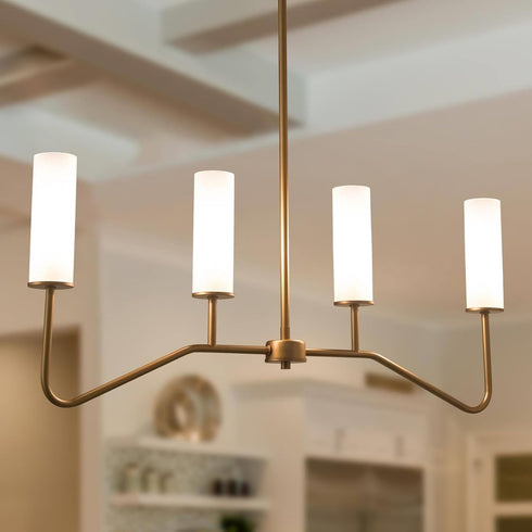 Gold Linear Chandelier, 4-Light Modern Farmhouse Chandeliers Pendant Lights Fixtures with Frosted