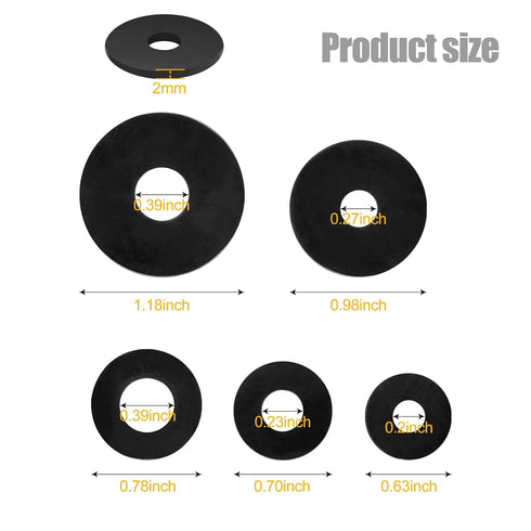 100 Pcs Rubber Washers Assortment Kit, Black Rubber Washers in 5 Sizes (16/18/20/25/30mm) for Faucets and Hoses