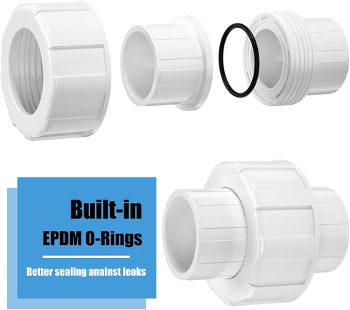 8PCS 1/2Inch PVC Union Coupling, Furniture Grade Pipe Fittings with EPDM O-Ring, White Slip Adapter for Plumbing