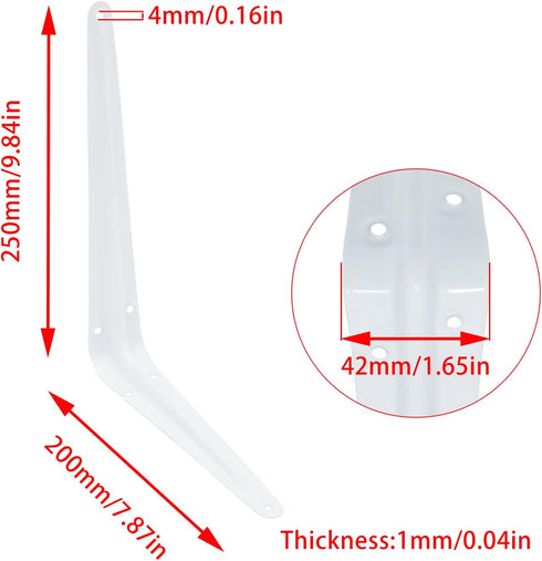 Mormchlots 24Pcs 10 8 Inch x White Shelf Brackets, Heavy-Duty Metal Steel Corner L Brackets for Shelves Shelf