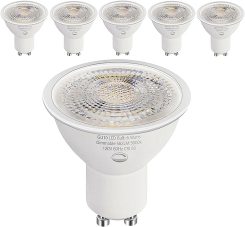 SETEN 6 Pack GU10 LED Bulbs, 6W (50W Halogen Equivalent) Dimmable 5000K Daylight,