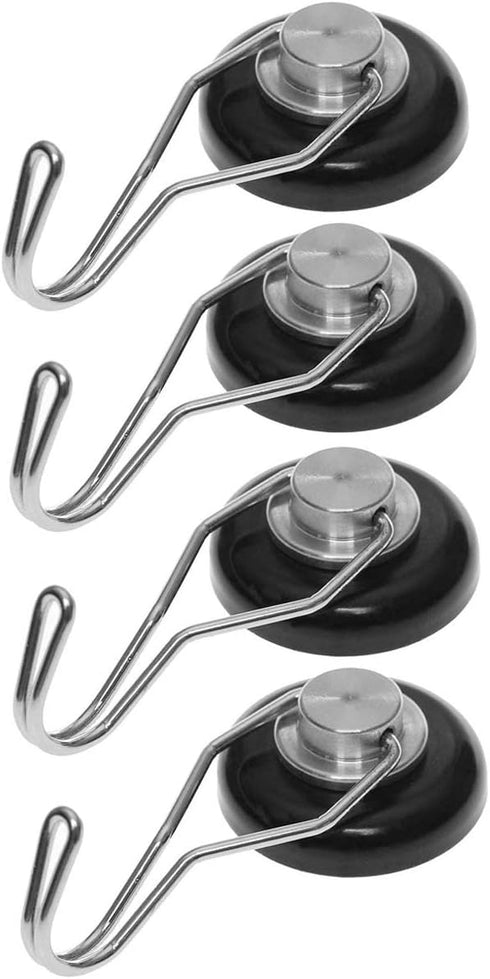 Mavoro Strong Magnetic Hooks Set of 4, Black - Heavy Duty Neodymium 52 Rare Earth Magnets, Up to 65 lbs