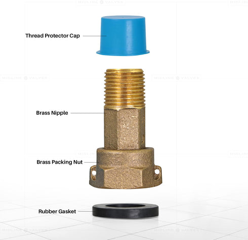 Midline Valve XND1011-OM Brass Water Meter Coupling Adapter - Pipe Fitting with Nut and Gasket