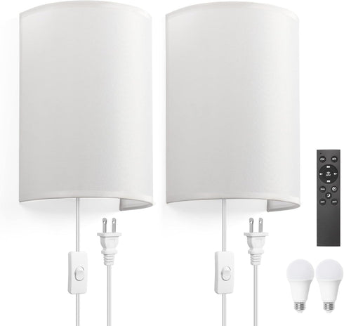 GOODATE 2700K-6500K Dimming, Set Bulbs Plug in Wall Sconces, Stepless Colors & Stepless Wall Sconces of Two with Remote