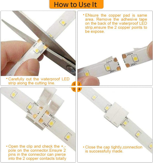 D DrNeeko 10mm (2 5050 2835 3528 3014 5730 Pack 10 LED Strip Solderless Connector Adaptor for Waterproof Single Color