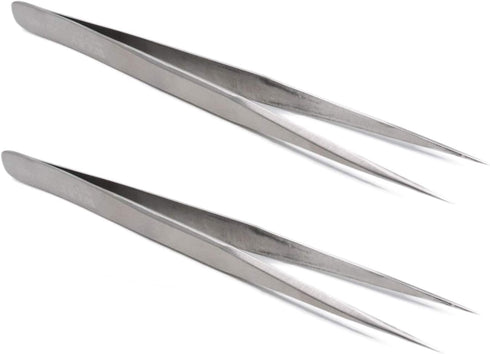 2 Pcs Fine-Pointed Tip Precision Metal Tweezers with Protective Sleeves for Crafts, Jewelry, and Repair