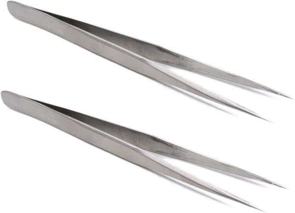2 Pcs Fine-Pointed Tip Precision Metal Tweezers with Protective Sleeves for Crafts, Jewelry, and Repair