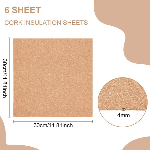 BENECREAT 6PCS Cork Sheet, 12x12inch Square Cork Sheet, Sand Brown Coasters Cork Board for Bulletin Boards, Wall Decorations and DIY Crafts, 4mm Thick by BENECREAT