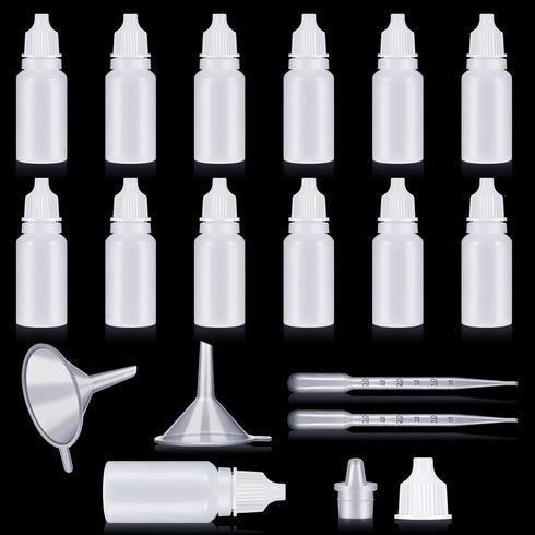 Uiifan 12 Pcs Plastic Squeezable Dropper Bottle - Small Empty Liquid Dropper with Screw Cap, 2 Funnels & 2 Droppers
