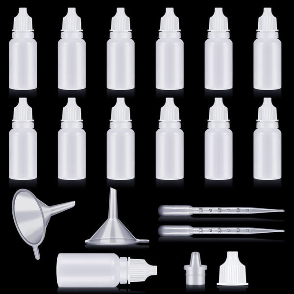 Uiifan 12 Pcs Plastic Squeezable Dropper Bottle - Small Empty Liquid Dropper with Screw Cap, 2 Funnels & 2 Droppers