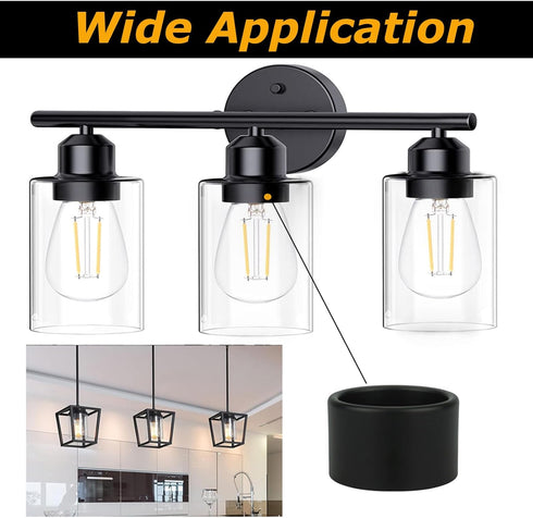 E26 E27 1-1/2 Inches (Balck,3-Pack) Light Socket Shade Ring,Metal Lamp Shade Collar Rings for Medium-Base Ceramic