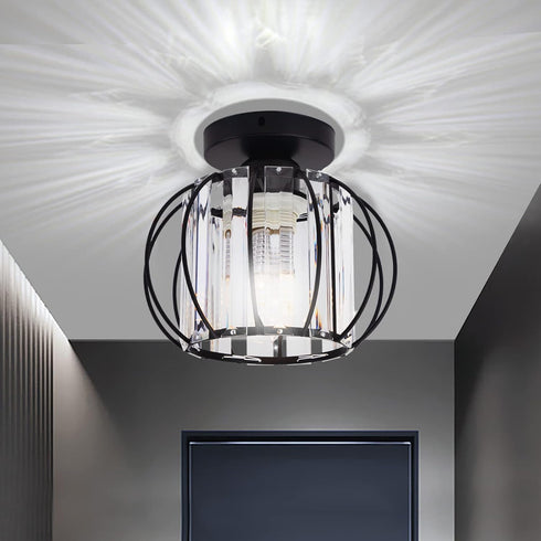 Industrial Black Semi Flush Mount Ceiling Light Fixture, Modern Close to Ceiling Light, Crystal Chandeliers Fixtures