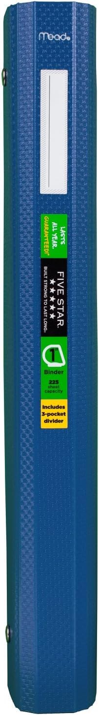 Five Star 1 Inch 3 Ring Binder, Plastic, Blue (38900)