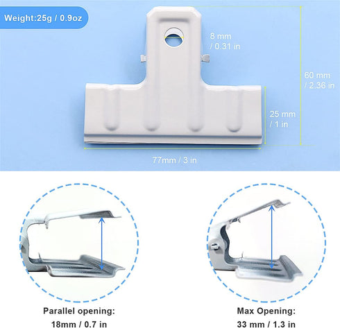 Coideal White Bull Clips Thickened - 10 Pack Large Metal Binder Paper Clips for Food Bags, Office & Home