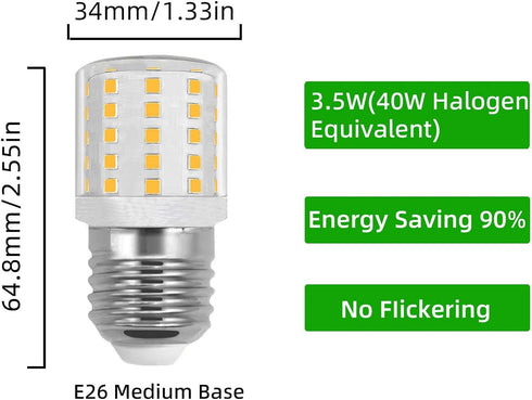LED KEI D34L Refrigerator Light Bulb, 3.5W AC 100-265V, E26 Daylight White 6000K, 2 Pack