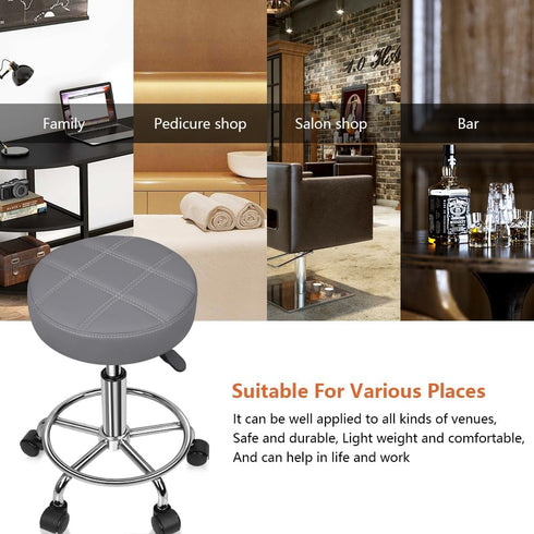 KKTONER Round Rolling Stool Chair PU Leather Height Adjustable Swivel Drafting Work SPA Shop Salon Stools with Wheels