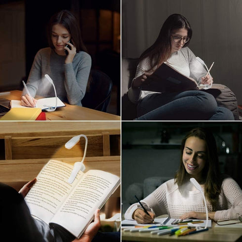 QEBIDUM 5 3 Clip On Book Reading Light for Bed, Clamp On Book Light with LED Eye Care, Color Changeable, Battery