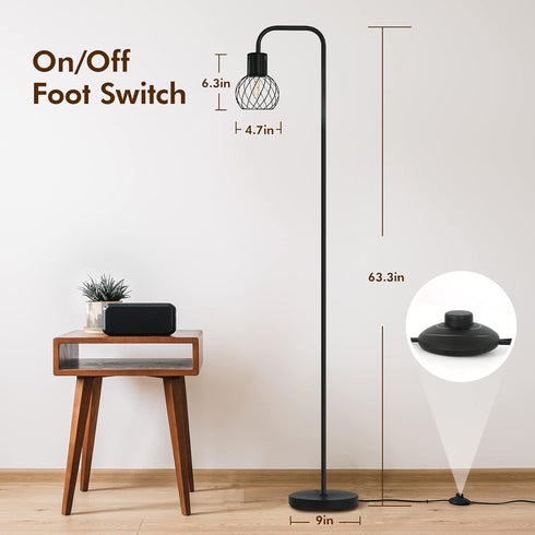 6W Bulb, Industrial Floor Lamp, LED Standing Lamp Modern with LED Foot Switch, Metal Tall Lamps for Living Room