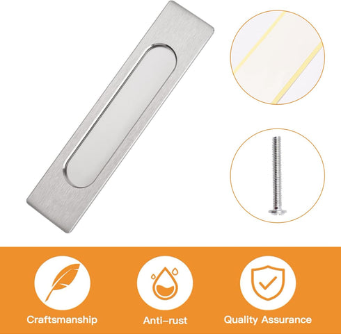 18CM Self-Stick Rectangular Sliding Door Pulls, 2pcs Brushed Steel Aluminum Alloy Flush Pull Handles