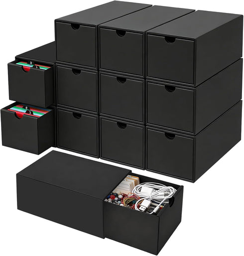 aopule 12Packs 3x5 Index Card Box,Index Card Organizer Box with Lid,Hold 12000 Cards,Black