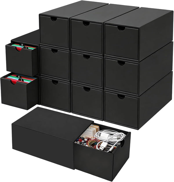 aopule 12Packs 3x5 Index Card Box,Index Card Organizer Box with Lid,Hold 12000 Cards,Black