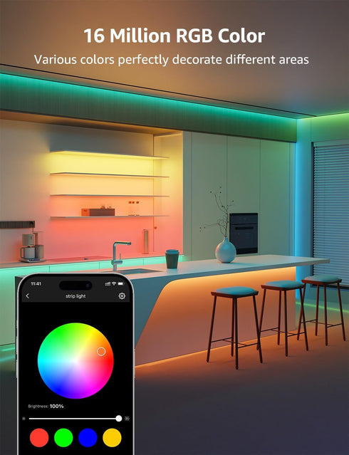 SE1 49.2ft 2.4GHz Lepro AI Smart LED Strip Lights - RGB Color Changing Light Strips with APP Control, AI Generated