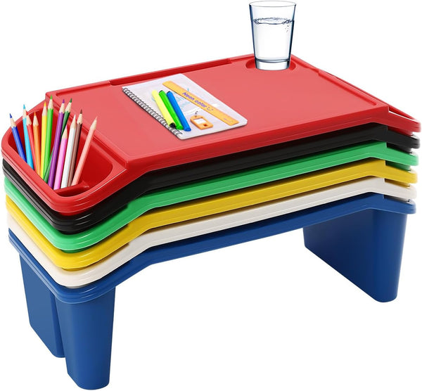 Tapischion 6-Pack Kids Lap Desks with Side Storage, Portable Stackable Activity Trays for