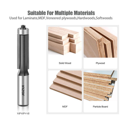 JGZUI Set 1/2 Inch Trimming 1/2" 1-1/2" Professional Extended Flush Trim Router Bits Shank, Extended Knife, Straight