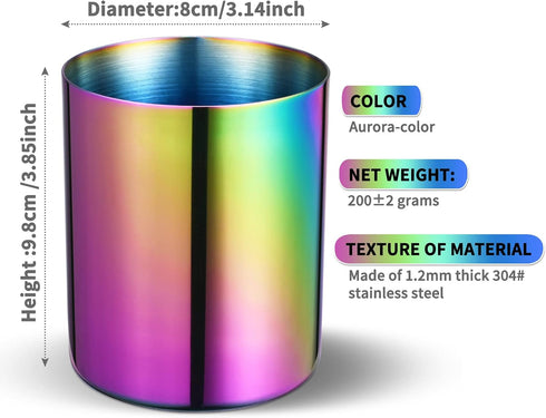 Lidwot Set 2 304 of Rainbow Stainless Steel Mirror-Polished Round Pen Holder Nordic Style Pencil Cup & Makeup Brush