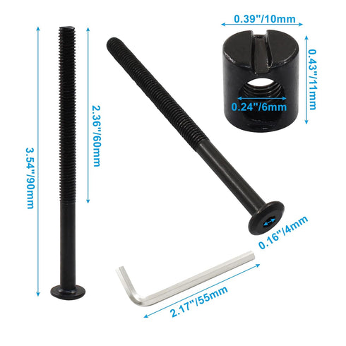Jiozermi 12 M6 90mm Pcs x Hex Socket Head Screws Bolts Barrel Nuts, Bunk Bed Bolts and Nuts Assortment Kit daybed