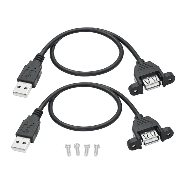 2Pcs USB 2.0 Panel Mount Extension Cable 1FT, USB Type A Male