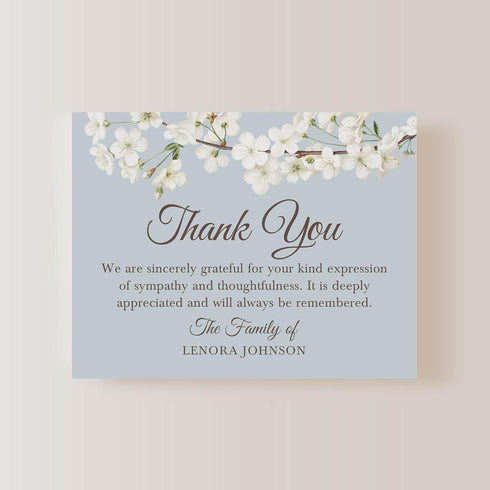 5.5x4.25 White Floral Cherry Blossom Sympathy Thank You Cards, Funeral Thank You Cards, Personalized Bereavement Notes