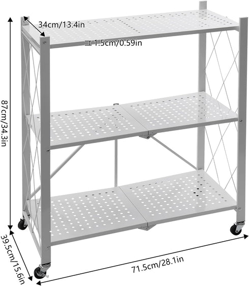 Oiveinya Cart,3-Tier Foldable Storage Rolling Portable Utility Service Cart with Wheels Folding Metal Cart Organizer