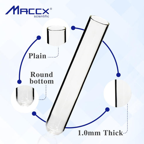 10ml Sturdy Glass Test Tubes, Pack of 50, 16x100mm Borosilicate Glass Material, TTG016-050