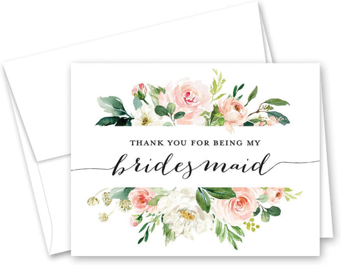 InvitationHouse Blush Floral Bridesmaid Thank You Cards - Set of 10 Bridal Party Thank You Cards
