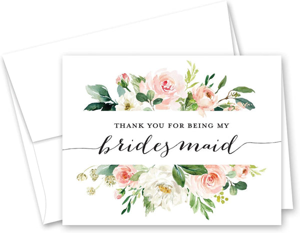 InvitationHouse Blush Floral Bridesmaid Thank You Cards - Set of 10 Bridal Party Thank You Cards