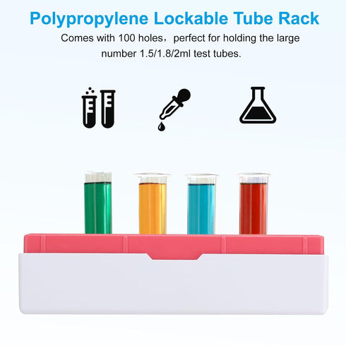 PATIKIL 100 Well Centrifuge Tube Freezer Storage Box, 3 Pcs Polypropylene Lockable Tube Rack for 1.5/1.8/2ML