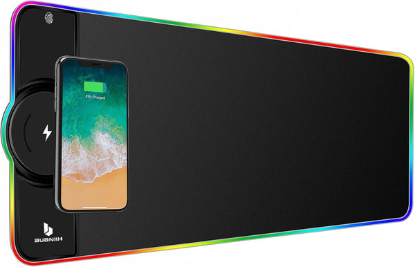 Wireless Mouse Pad Charging, Large Mouse Pad with 10 Lighting Modes for PC Keyboard Gaming Home & Office