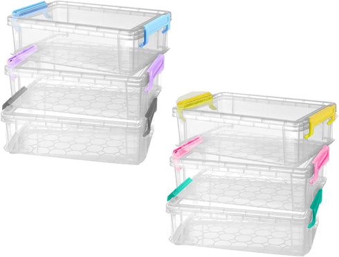 6 Pack) Extra Large Pencil Box, Plastic Hard Pencil Pen Case, Clear Crayon Box Bulk Marker Organizer, Plastic Storage