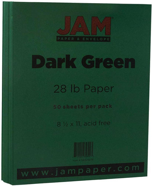 JAM PAPER Matte 28lb Paper - 105 gsm - 8.5 x 11 - Dark Green - 50 Sheets/Pack