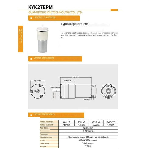 KUGEKI 27EPM Packaging 370 Micro air Pump Breast Pump Vacuum Machine Micro Vacuum Pump air Pump