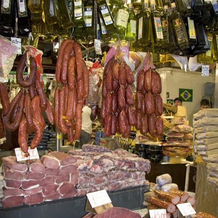 3dRose SA04 DFR0203 12 Inch Cured Meats, Mercado Municipal, Sao Paulo Brazil - - David R. Frazier Ceramic Tile