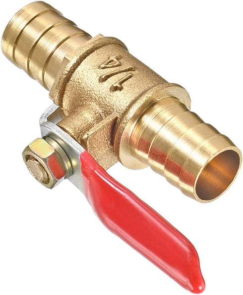 uxcell Ball Valve Shut-off Valve, 12mm Hose Barb to Hose Barb, 180 Degree Handle, Brass Valve, Pack of 1