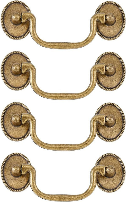SUPERFINDINGS 4 Sets Vintage Bail Pull Handles 3.5 inch Hole Center Antique