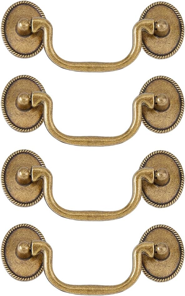 SUPERFINDINGS 4 Sets Vintage Bail Pull Handles 3.5 inch Hole Center Antique