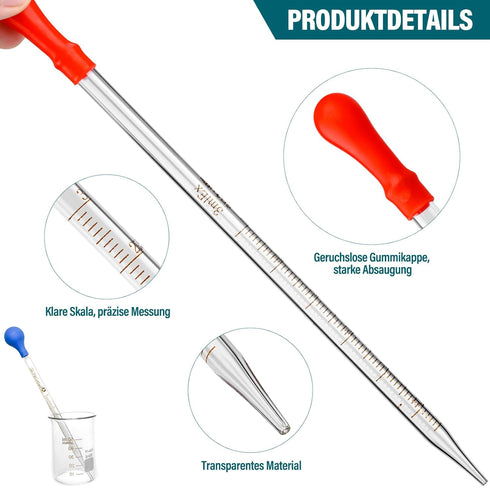 6 Pieces Glass Pipettes, 10ml 5ml 3ml 2ml 1ml 0.5ml Graduated Dropper for Liquid Transfer and Essential Oils
