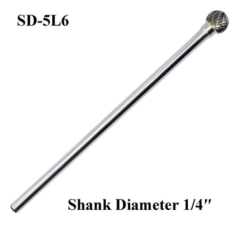 SD-5L6 Tungsten Carbide Burr Lengthened Rotary File, Ball Shape Double Cut, 1/4'' Shank for Die Grinder