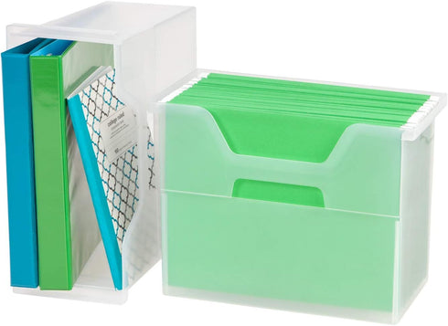 IRIS USA Medium Portable Desktop File Box, 6 Pack, with Side Handles, Hanging File Folders, Clear for Magazines and Mail