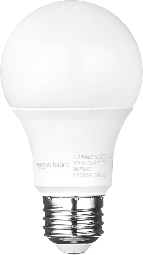 A19 Bulb, 60W 9W E26 2700K, Non-Dimmable, 10,000 2-Pack Amazon Basics Dusk to Dawn Sensor LED Light Equivalent, Energy