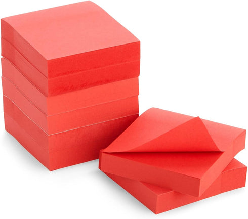 Juvale 8 Pack Bright Red Sticky Notes - 3x3 Inch Self-Stick Note Pads for Home, Office Supplies, 100 Sheets Per Pad